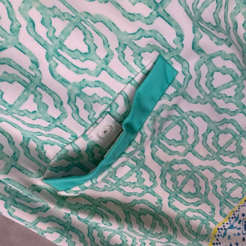 Cabana Life Womens Mint Green Geometric Trellis Shift Dress 3/4 Sleeve Size M